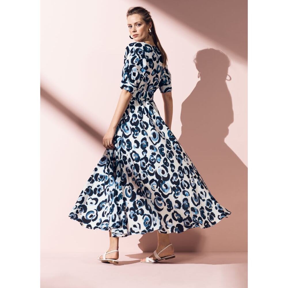 Lafayette 148 New York Silk Blue Leopard Belted Dress XS